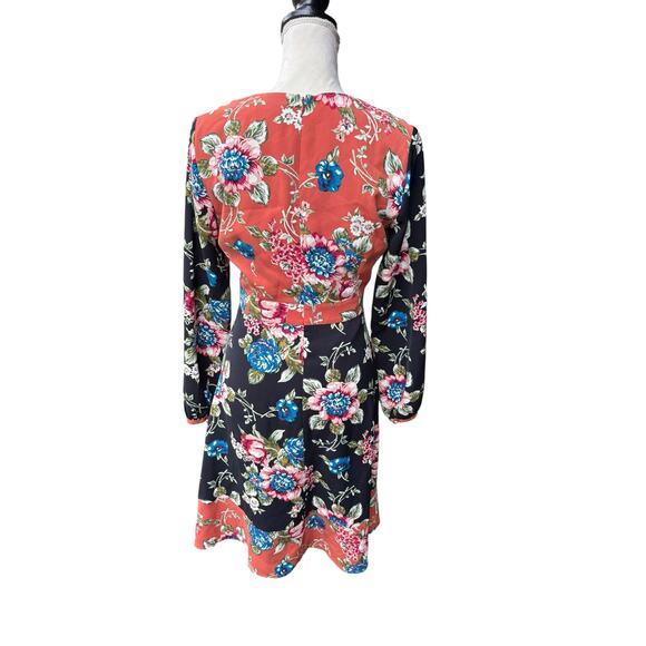 Brooks Brothers Red Fleece Floral V Neck Long Sleeve Fit and Flare Dress - 4 - Picture 6 of 9